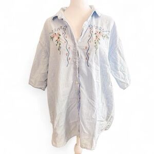 Maggie & Max Vintage Embroidered Floral Button Down Shirt 2X Cottagecore Cotton